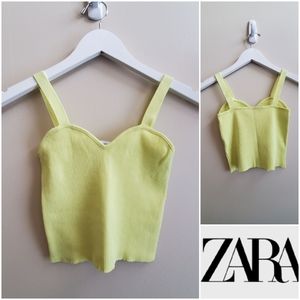 Zara stretchy jersey knit cropped Top, fits very small, yellow